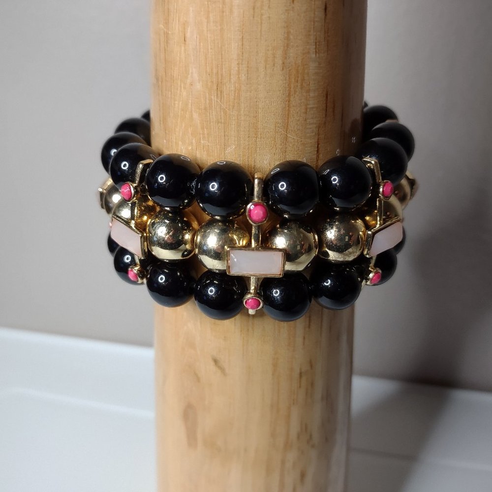 Cute 6 Inch Black And Pink Stretch Bracelet
